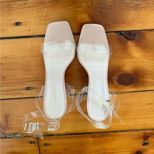 Bamboo Clear Block Sandals Chunky Heels Nude Accents